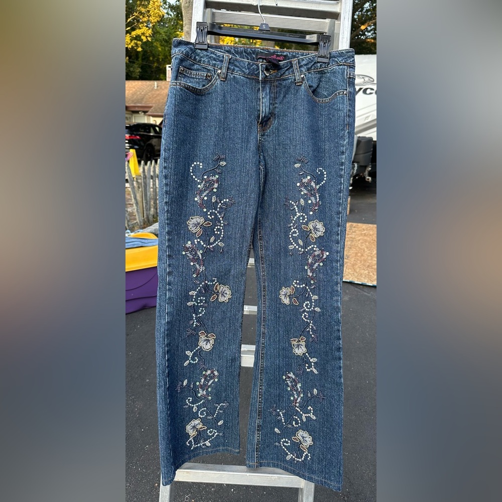 Y2K style beaded jeans